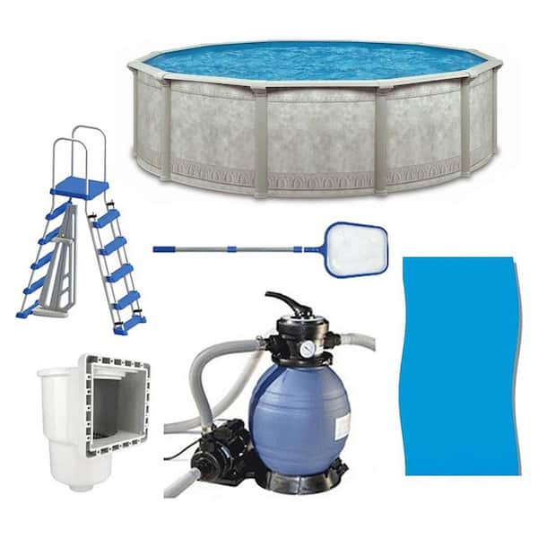 AQUARIAN Khaki Venetian 4.3 ft. x 52 in. Round 15 ft. Complete Deep Hard Side Above Ground Swimming Pool Package