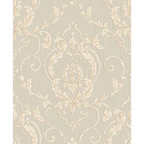 Unbranded Ornamenta 2-Dark Beige/Gold Detailed Damask Non-Pasted Vinyl on Paper Material Wallpaper Roll (Covers 57.75 sq.ft.)
