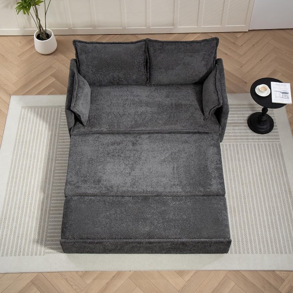 Philip 59.5 in. Grey Chenille Upholstery Full Size Pull Out Sofa Bed with USB/C-TYPE Charging Ports, Side Storage