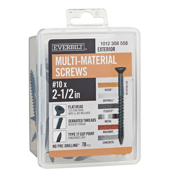 #10 x 2-1/2 in. Black 6-Lobe Torx Drive Exterior Flat Head Multi-Material Screw 1 lb. -Box (78-Piece)
