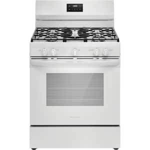 30 in 5 Burner Freestanding Gas Range in White with Quick Boil and Even Baking Technology