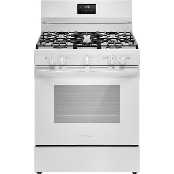 Frigidaire 30 in 5 Burner Freestanding Gas Range in White with Quick Boil and Even Baking Technology