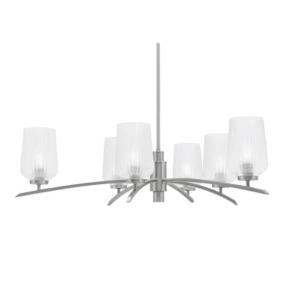 Unbranded Siena 31 in. 6-Light Graphite Chandelier with 5 in. Clear Textured Glass Shades, no bulbs included