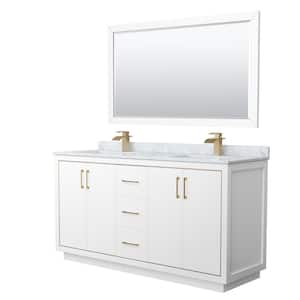 Icon 66 in. W x 22 in. D x 35 in. H Double Bath Vanity in White with White Carrara Marble Top and 58" Mirror