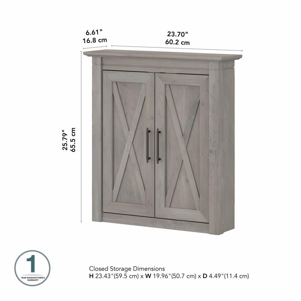 Driftwood Gray Distressed Laminate Bathroom Wall Cabinet with X-Pattern Doors