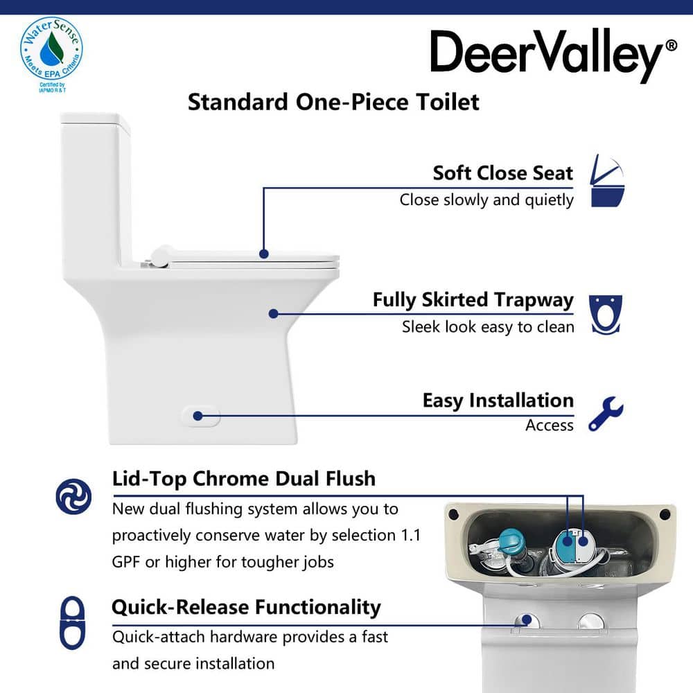 Ace White Ceramic Dual-Flush Elongated One-Piece Toilet
