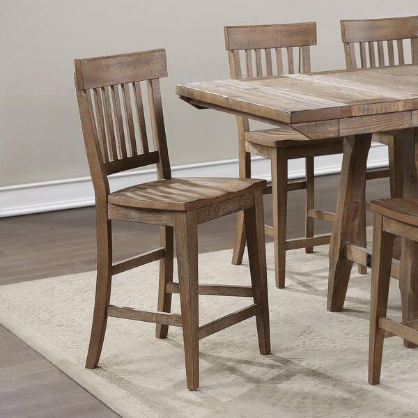 Riverdale 42 in. Light Brown Driftwood Wood Slat Back Wood 24 in. Counter Height Bar Stool with Wood Seat Set of 2