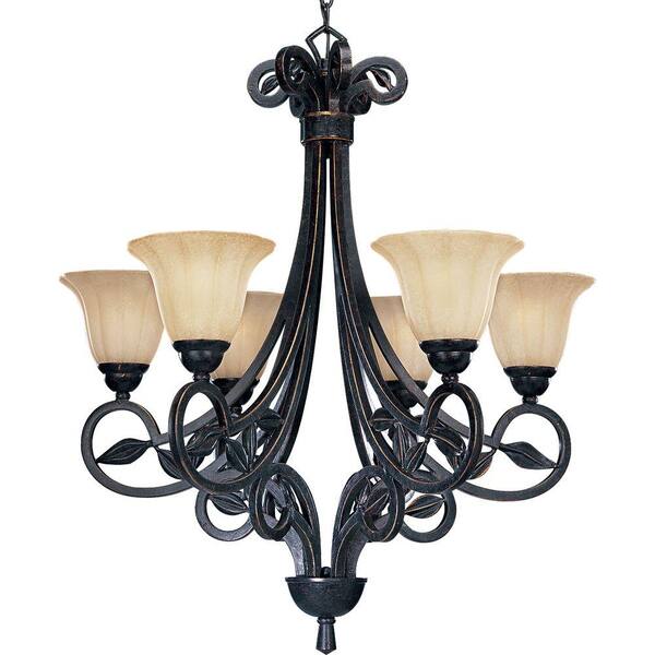 Progress Lighting Le Jardin 6-Light Espresso Chandelier with Shade with Weathered Sandstone Glass Shade