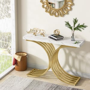 Turrella 39.4 in. Gold White Rectangle Engineered Wood Console Table