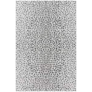 Courtyard Gray/Black Doormat 2 ft. x 4 ft. Cheetah Geometric Indoor/Outdoor Area Rug