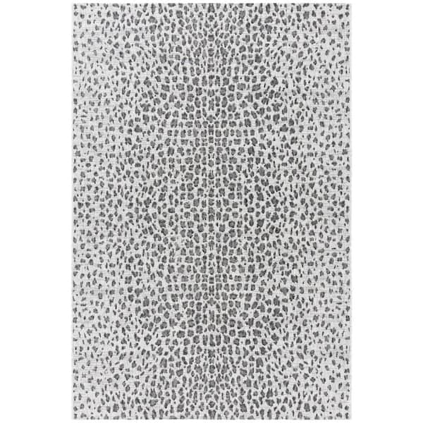 Courtyard Gray/Black Doormat 2 ft. x 4 ft. Cheetah Geometric Indoor/Outdoor Area Rug