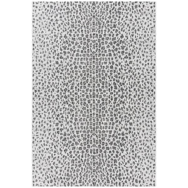 SAFAVIEH Courtyard Gray/Black 9 ft. x 12 ft. Cheetah Geometric Indoor/Outdoor Patio  Area Rug