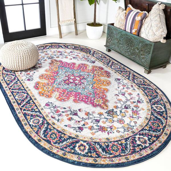 Bohemian Flair Boho Blue/Multi 3 ft. x 5 ft. Vintage Medallion Oval Area Rug
