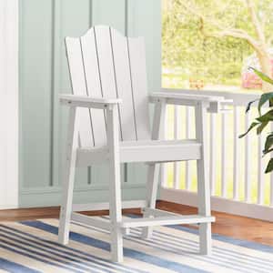 White HDPS Plastic Outdoor Barstools 25.6 in. H Tall Balcony Adirondack Armchair with Cup Holder for Pool