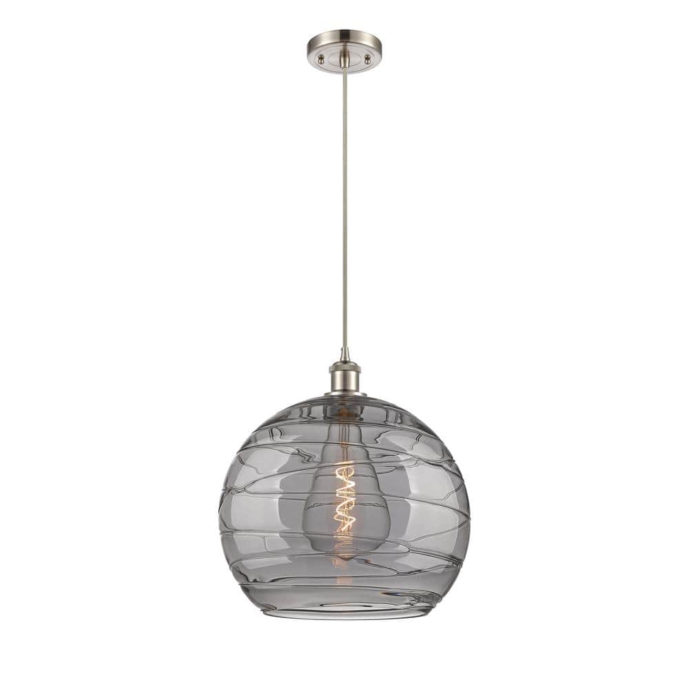 Athens Deco Swirl 100-Watt 1-Light Brushed Satin Nickel Shaded Mini Pendant Light with Tinted Glass Shade price history on PriceWatchPro