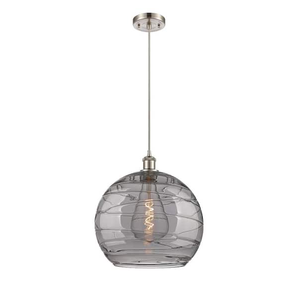 Athens Deco Swirl 100-Watt 1-Light Brushed Satin Nickel Shaded Mini Pendant Light with Tinted Glass Shade
