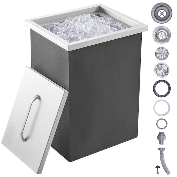 VEVOR Drop in Ice Chest 14 in. L x 12 in. W x 18 in. H Ice Cooler with Cover 40 qt. Outdoor Kitchen Stainless Steel Ice Bar
