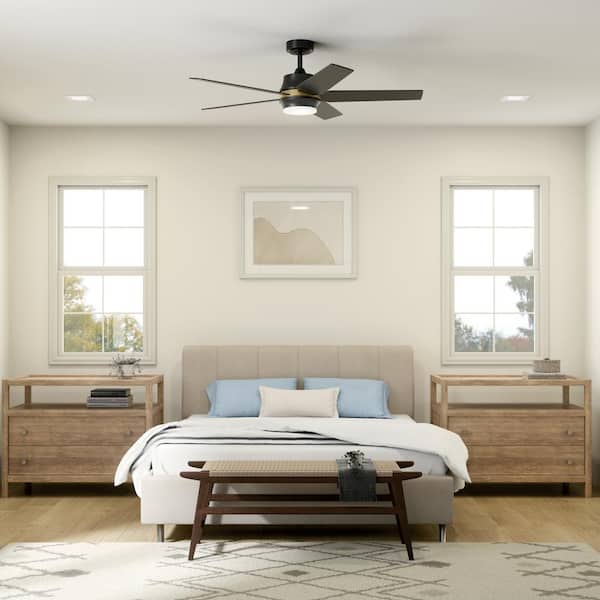 Maeve 52 in. Indoor Satin Black Downrod Mount Ceiling Fan with Integrated LED with Remote Control Included