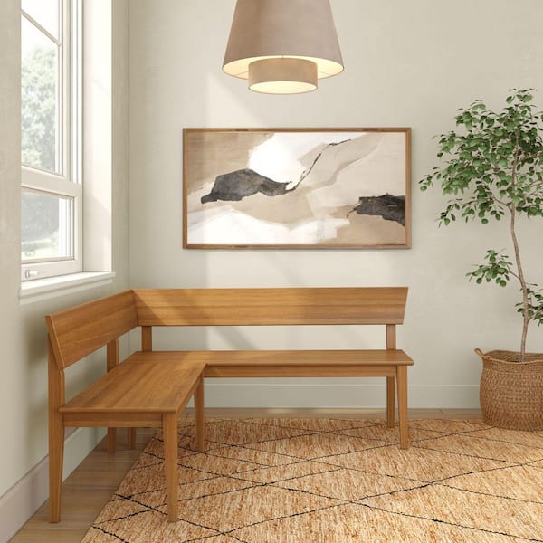 PLANK+BEAM Risa 64 in. Pecan Corner Dining Bench with Back