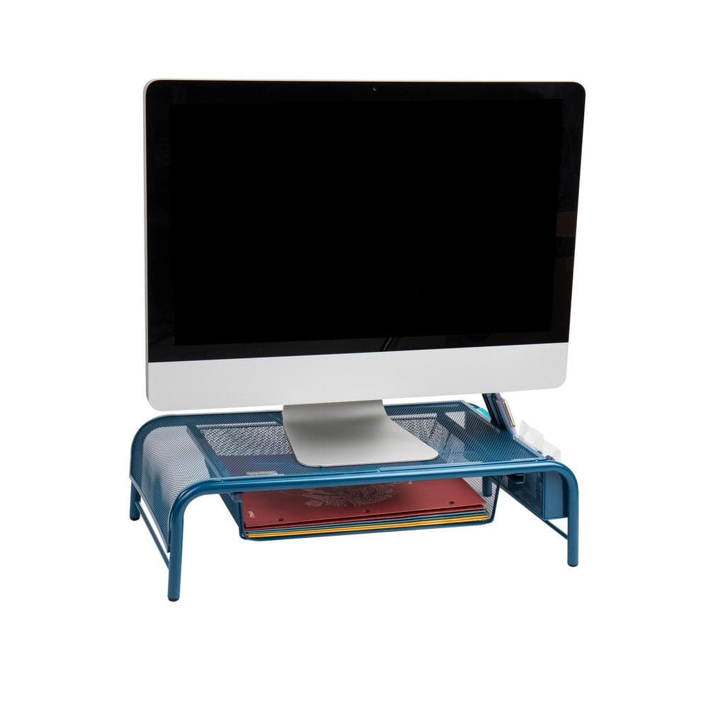 Turquoise Metal Mesh Monitor Stand with Storage