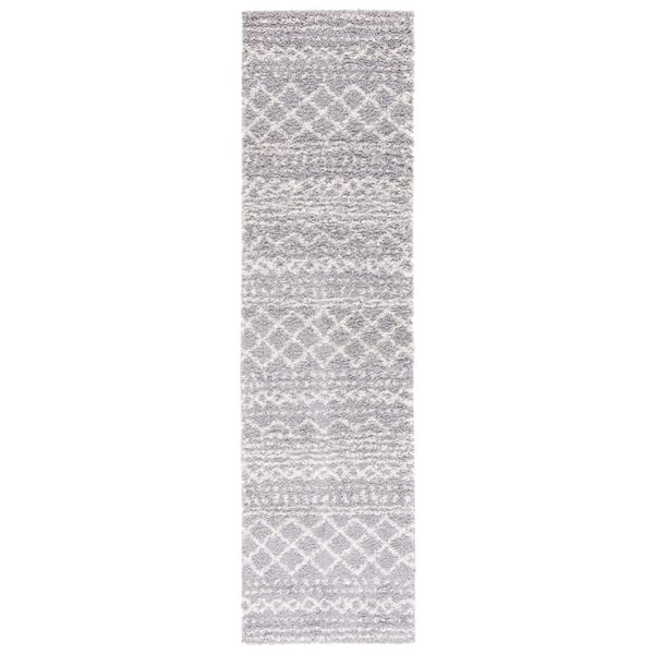 Arizona Shag Gray/Ivory 3 ft. x 14 ft. Geometric Lodge Runner Rug