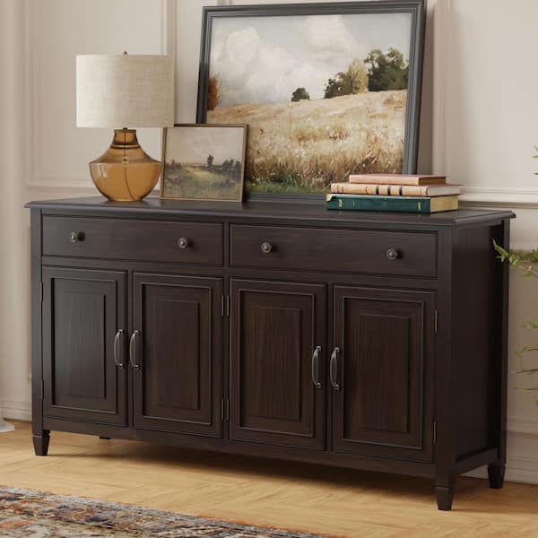 Connaught Dark Chestnut Brown 36 in. H Storage Cabinet with 4-Doors and 2-Drawers
