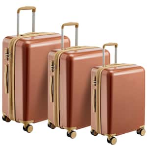 Brown Lightweight 3-Piece Expandable ABS + PC Hardshell Spinner 8 Wheels  20" 24" 28" Luggage Set with 3-Digit TSA Lock