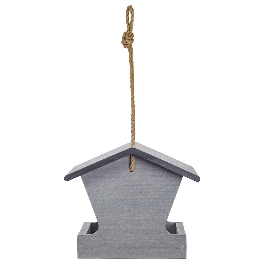 Medium Driftwood Gray Recycled Poly Lumber Hanging Hopper Bird Feeder