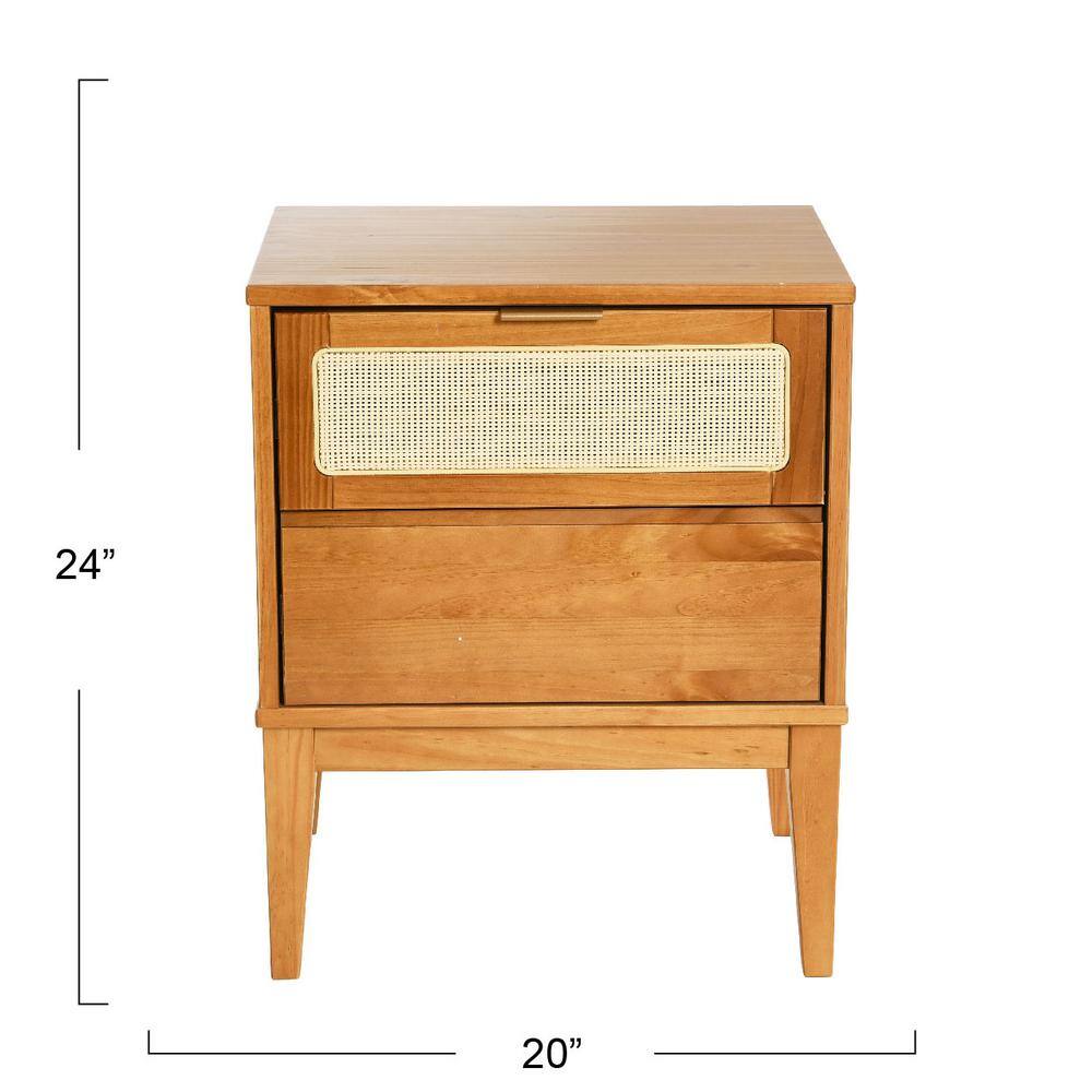 Crawford Light Brown Pine Wood Nightstand with Cane Detail