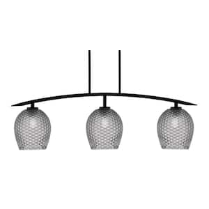 Siena 41 in. 3-Light Matte Black Chandelier with 7.5 in. Smoke Textured Glass Shades No Bulbs Included