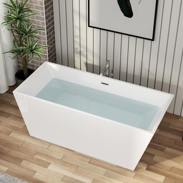 67 in. x 29.5 in. Soaking Bathtub with Center Drain in Gloss White with Chrome Overflow and Pop-Up Drain