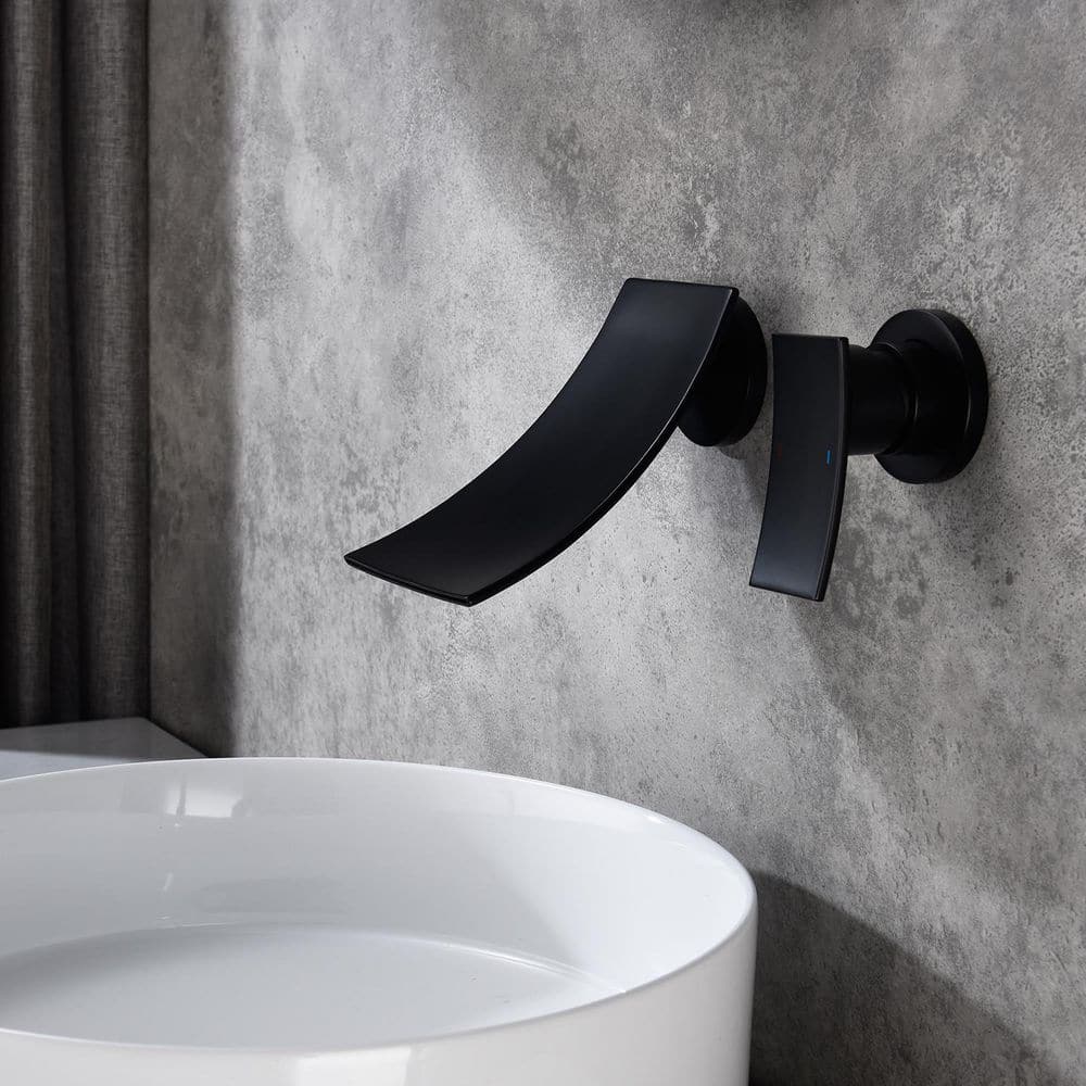 Single Handle Widespread Wall Mounted Bathroom Faucet in Matte Black