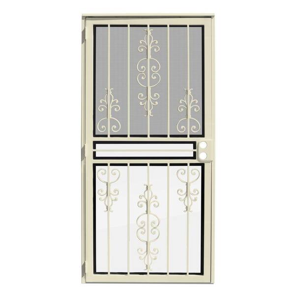 Unique Home Designs 36 in. x 80 in. Estate Almond Recessed Mount All Season Security Door with Insect Screen and Glass Inserts