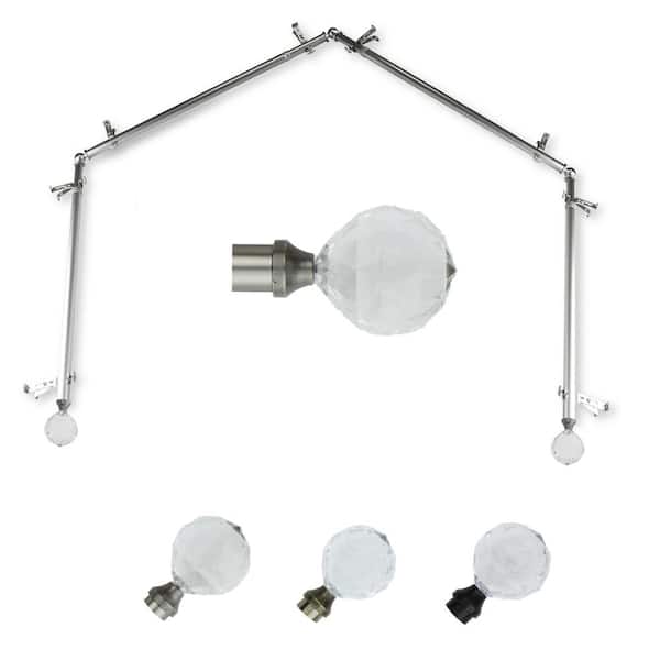 EMOH 13/16" Dia Adjustable 4-Sided Bay Window Curtain Rod 28 to 48" (each side) with Leticia Finials in Satin Nickel