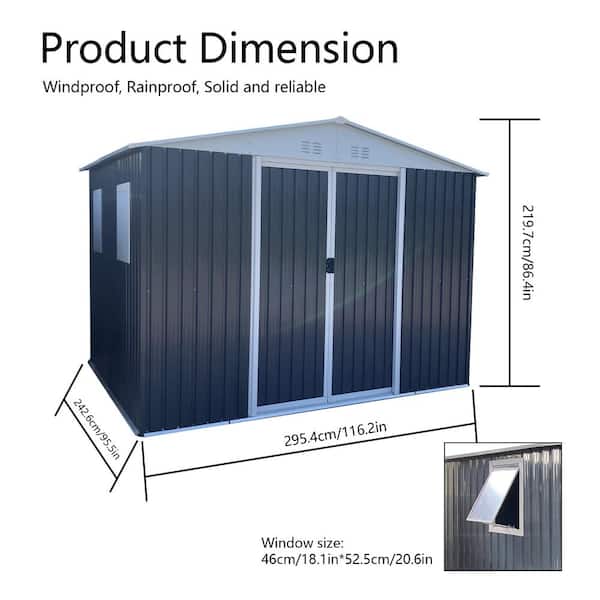 Grey 10 ft. W x 8 ft. D Outdoor Metal Storage Shed Aluminum