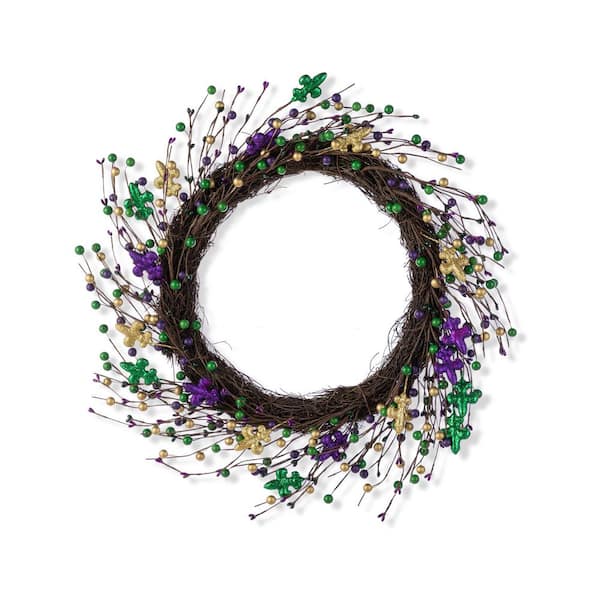 20 in. Mardi Gras Berry and Fleur-de-Lis Wreath