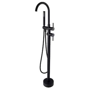 Double Handle Floor Mounted Claw Foot Freestanding Tub Faucet with Handheld Shower in Matte Black