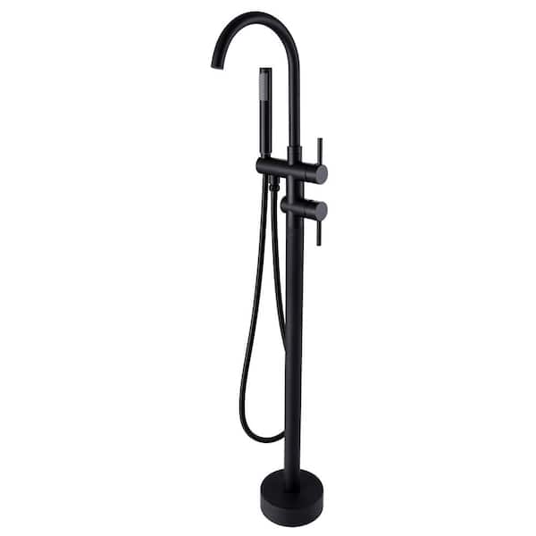GIVING TREE Double Handle Floor Mounted Claw Foot Freestanding Tub Faucet with Handheld Shower in Matte Black