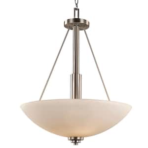 Mod Pod 20 in. 3-Light Brushed Nickel Hanging Pendant Light Fixture with Frosted Glass Shade