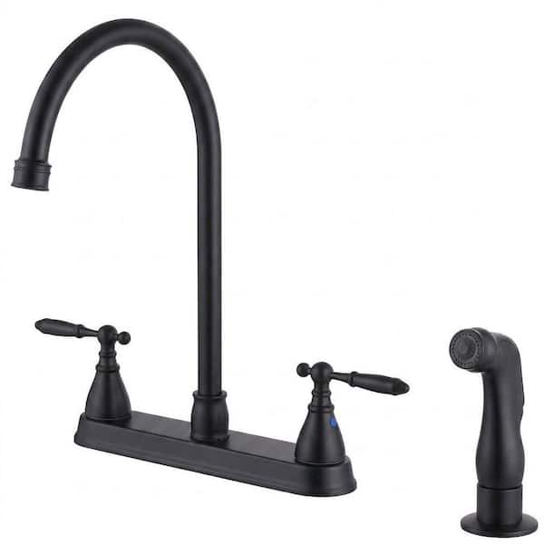 2-Handles Deck Mount 8 in. Centerset Standard Kitchen Faucet with Side Sprayer 3 Hole or 4 Hole in Matte Black