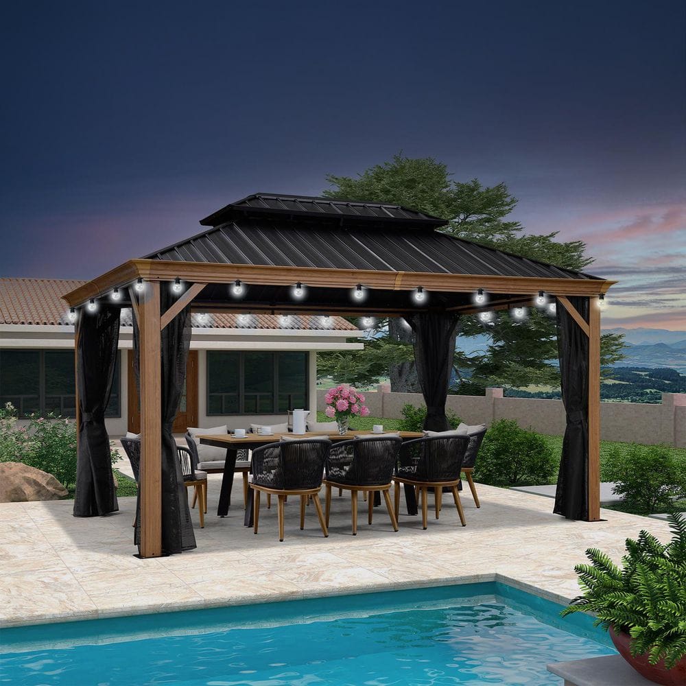 PURPLE LEAF 10 ft.x14 ft.Wood Grain Luxury Aluminum Frame Patio