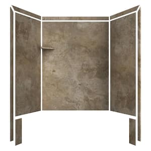 Royale 36 in. x 60 in. x 80 in. 11-Piece Easy Up Adhesive Alcove Bathtub/Shower Wall Surround in Mocha Travertine