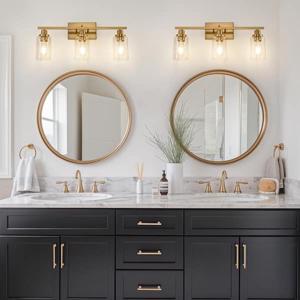 24 in. 3-light Brushed Brass Vanity Lamp, Modern Bathroom Fixture with Clear Glass Shade for Powder room Closet Bathroom
