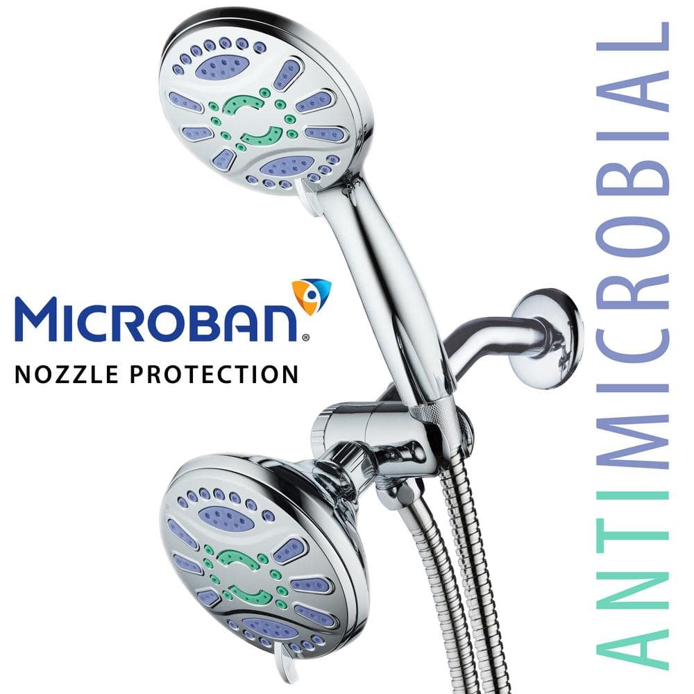 Chrome Dual Shower Head with Handheld and 48 Spray Settings
