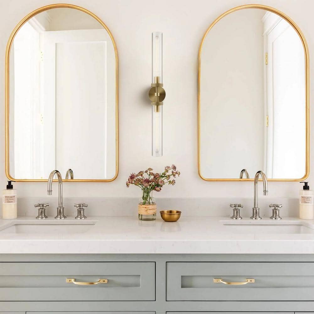 Gold Double Tube Glass and Metal Wall Sconce