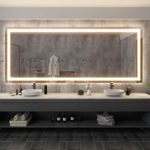 118 in. W x 48 in. H Rectangular Frameless LED Light Anti-Fog Wall Bathroom Vanity Mirror with Backlit and Front Light