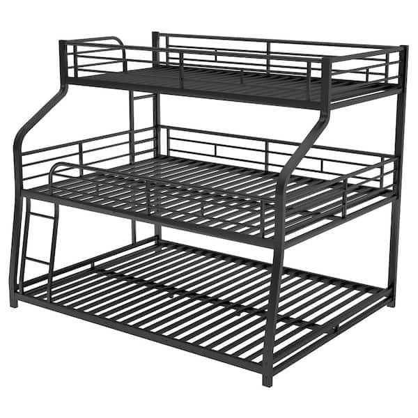 ANBAZAR Black Twin XL Over Full XL Over Queen Triple Bunk Beds with ...
