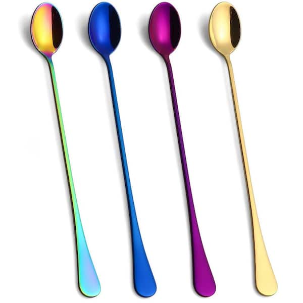 9.5-Inch Long Handle Stainless Steel Spoon Set of 4 for Ice Tea and Ice Cream, Flatware Single Pieces daily use