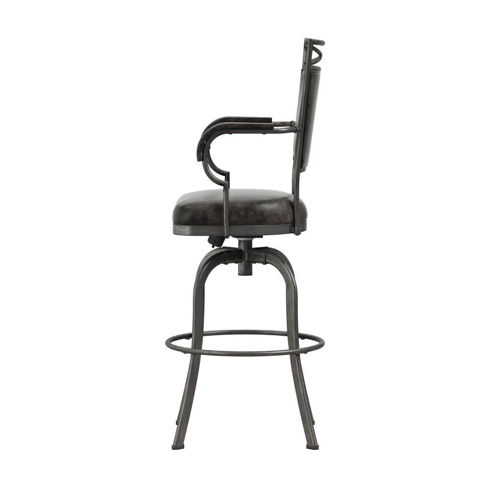 Gray Metal Bar Height Swivel Stool with Faux Leather Upholstery