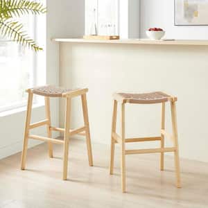 Saorise 29.5 in. Natural Natural Backless Wood Bar Stool Counter Stool with Woven Rope 2 (Set of Included)